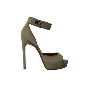 Givenchy Shark Lock High-Heeled Sandals in Khaki Suede